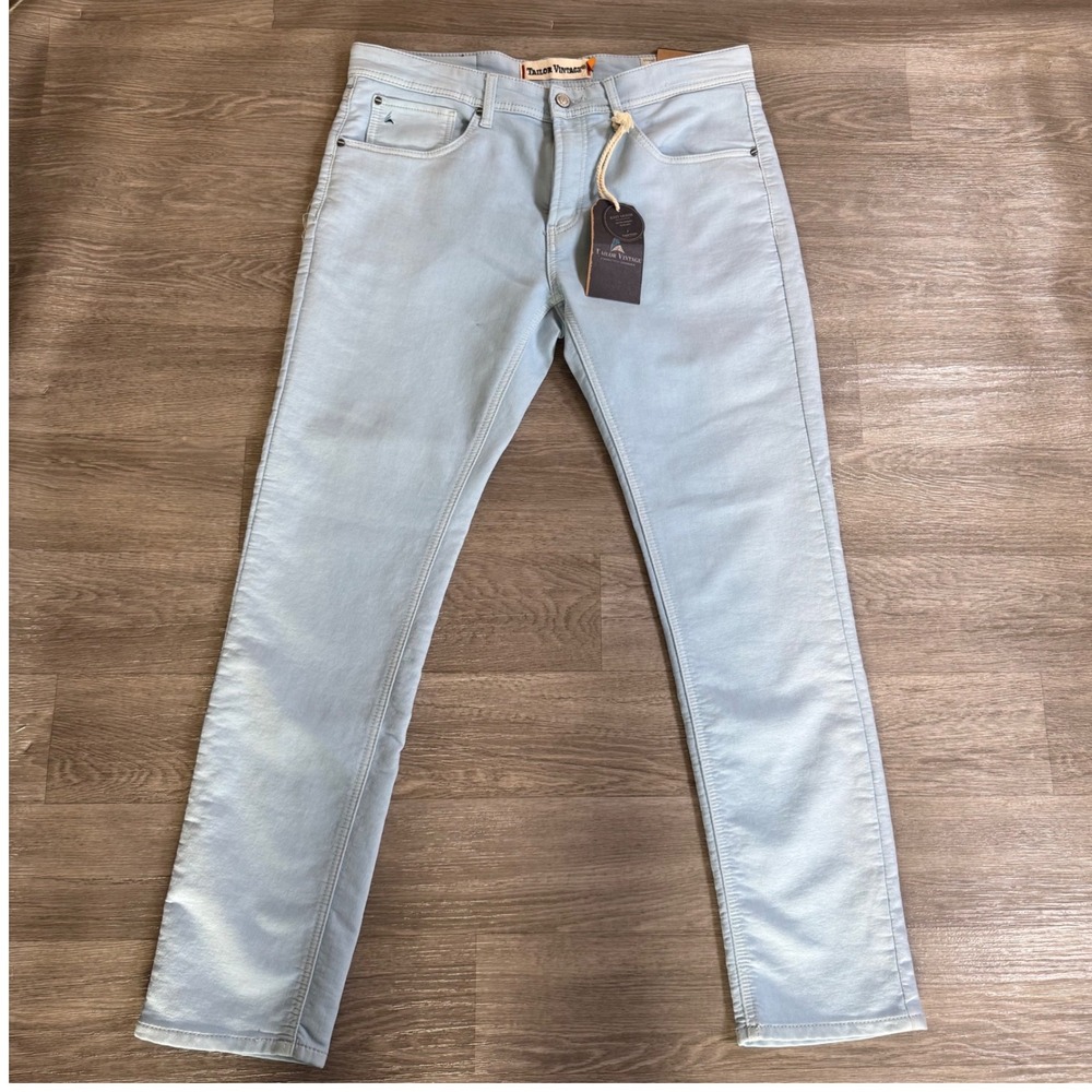 Tailor Vintage Mens Knit Denim Smart Denim Pants Light Blue 34x32 NWT